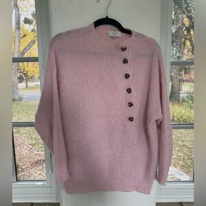 La Maille FRNCH Paris Cable Knit Asymmetrical Sweater  Pink knit button. S/M